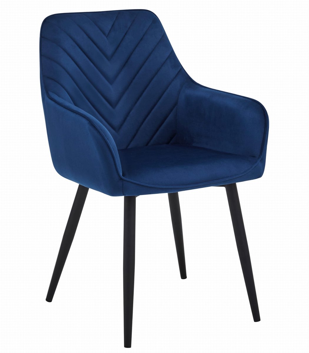 LEOBERT Eetkamerstoel NANA – Donkerblauw fluweel – Zwarte poten – Met armleuningen Blauw/Zwart
