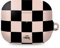 xoxo Wildhearts hoesje geschikt voor Airpods Pro 1 / Pro 2 - Block Me - Ook als telefoonhoesje verkrijgbaar - schokbestendige case geschikt voor Airpod Pro (2) - koptelefoon case - Geruit / geblokt hoesje - Kleurrijke case - zwart / beige / crème