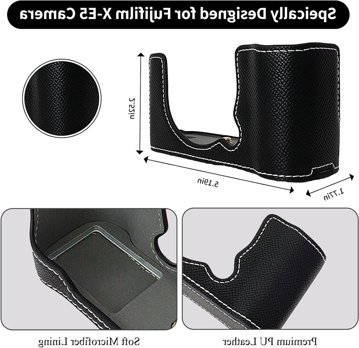 Stijlvolle en beschermende cameratas voor Fujifilm X-E5 van PU leer thumbnail 6