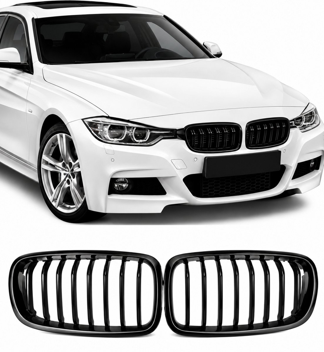Grill Nieren geschikt voor BMW 3 Serie F30/F31 – Glanzend Zwart – Enkelspijls