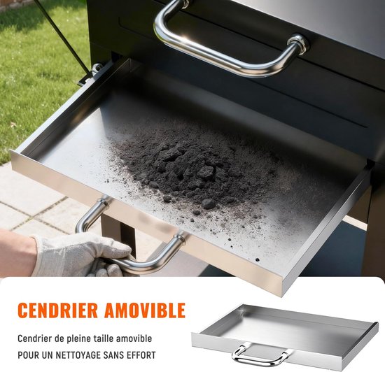 XL Smoker Houtskool BBQ Grillwagen met Thermometer, Dubbel Grillrooster, Zijtafel & Wielen 110 x 48 x 103 cm — afbeelding 4