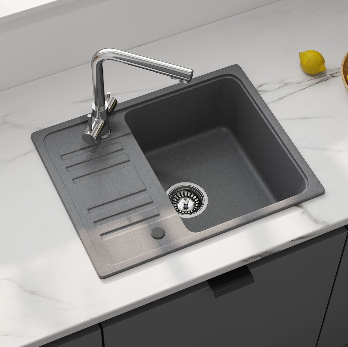 HOROW Spoelbak Keuken Graniet Grijs 57×45 cm - Gootsteen - Keukenspoelbak - Opbouw Wasbak Keuken