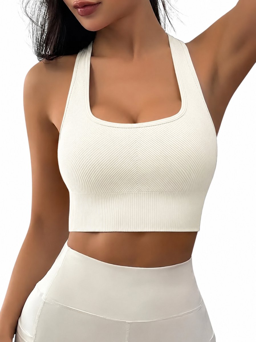 SparkNine Urbanstrong sport Bh - high-impact ondersteuning - S - ivory - met verwijderbare pads - stevig & comfortabel - zachte stof