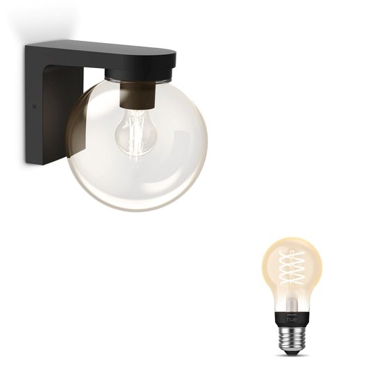 Philips Hue Ulio Applique Murale Extérieure Down (Noir) - Lampe Extérieure - E27 - Lumière Blanche Chaude - Hue White Filament