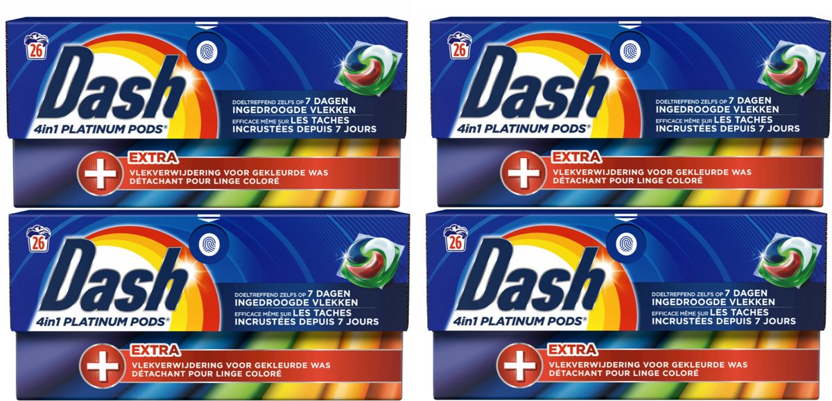 Dash 4in1 PODS - +Extra Vlekkenverwijderaar Kleuren - Wasmiddelcapsules - Voordeelverpakking 4 x 20 Wasbeurten