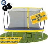 Zero Gravity trampoline 366x244cm rechthoekige – kindertrampoline met slim opvouwbaar veiligheidsnet – incl. ladder en grondankers – max. 130 kg - rechthoekige/ovale tuintrampoline - Ultima 5 Fun Edition
