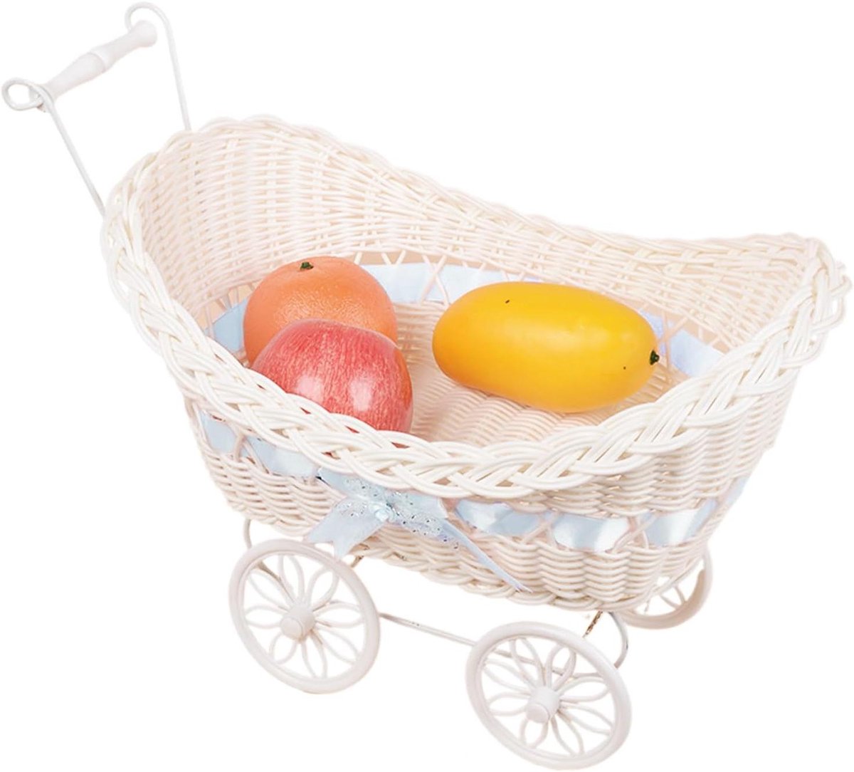 Kinderwagen Decoratie - Opbergmand Wielen - Ruimte Organiseren - Imitatie Rotan Stijl - 27x24x27 cm - Blauw
