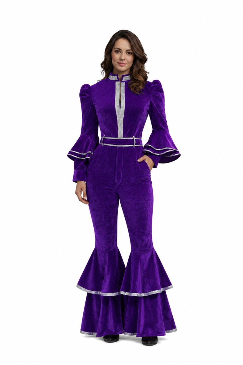 Paarse Disco Overall Dames – ABBA / 70’s Style - maat large