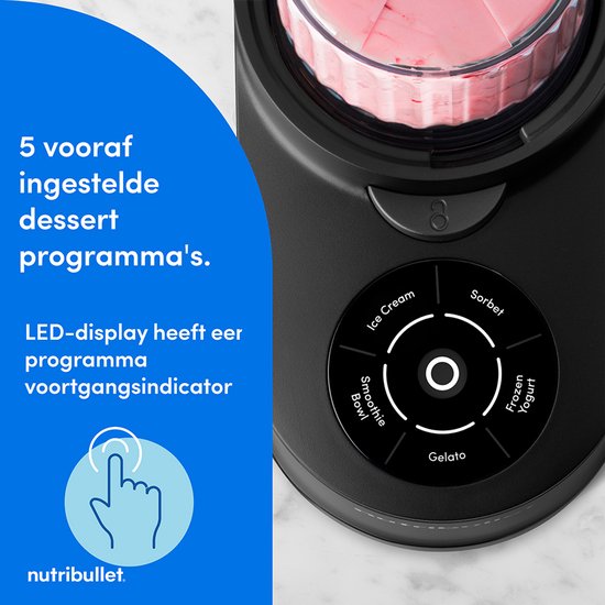 Nutribullet Chill IJsmachine Zwart - 500W - 5 Programma's - Roomijs, Sorbet, Gelato en Frozen Yogurt van Nutribullet — afbeelding 4