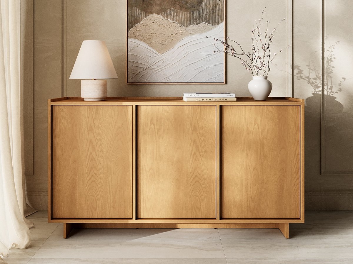 GrainGold – Dressoir Azumi – Karamel eiken - Met Deuren - Modern Scandinavisch Design - 147 cm