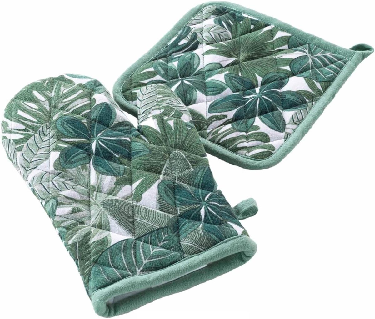 Baking Glove Jungle Green/Wit - Antislip, Hittebestendig Ovenwant voor Keuken - Ideaal voor Koken en Bakken