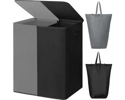 Florixa® Wasmand 2 Vakken - Wasmand - Wassorteerder - Dubbele Wasmand - Grijs/Zwart - 63cm x 36cm x 68cm