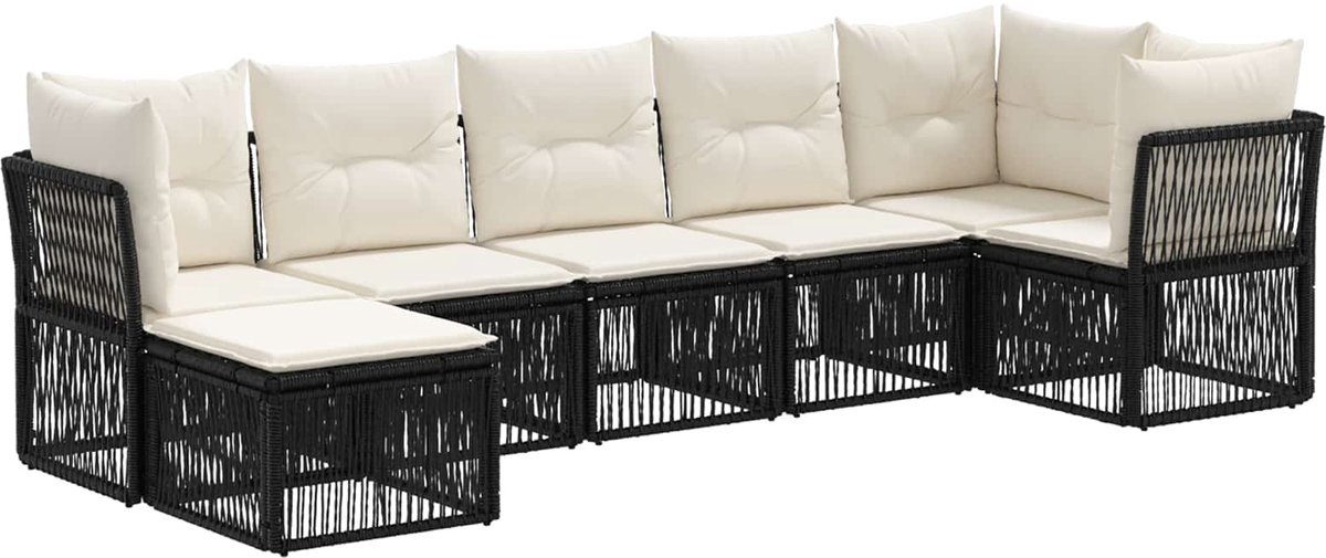 vidaXL - Tuinbank - Set - 7 - pcs - Zwart - poly - rattan