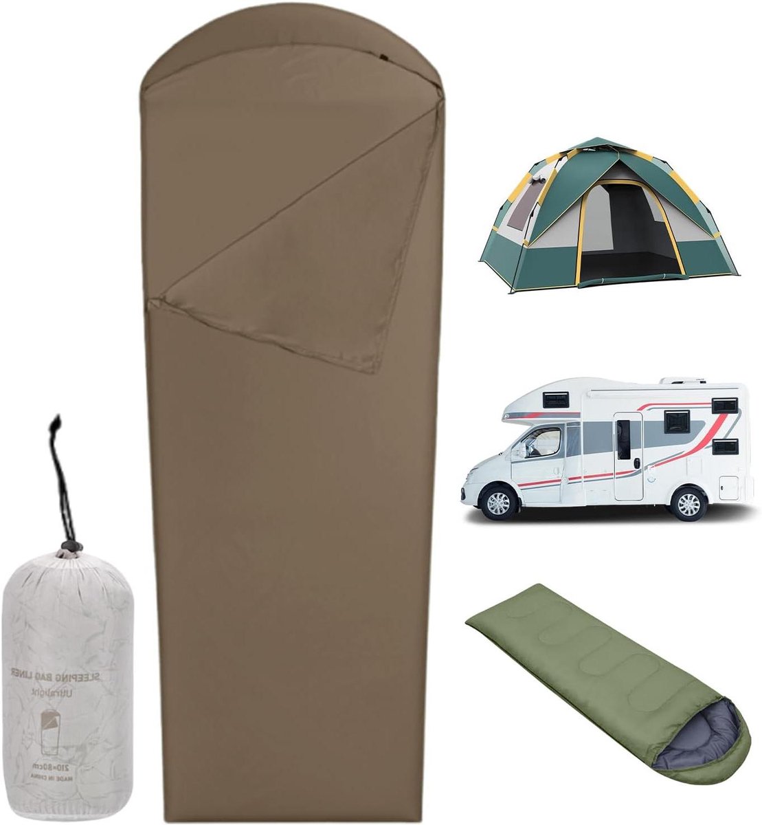 Slaapzak Liner - Reishoes - Hygienisch Slapen - Lichtgewicht & Compact - 210x80cm - Donker Koffie