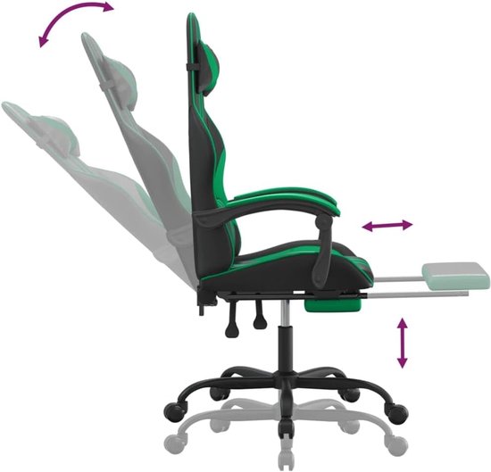 Gaming stoel - Comfortabele zetel - Comfortabel gamen - Verstelbare rugleuning - 131 cm hoog - Zwart groen — afbeelding 4