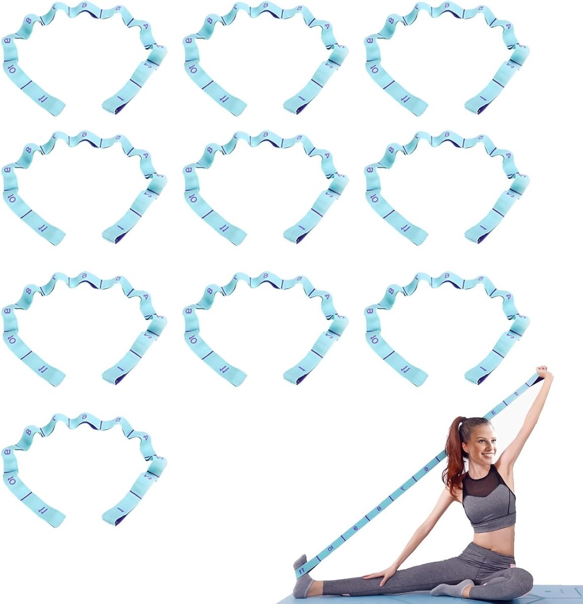 Yoga Stretchband met 11 Lussen - Ergonomische Weerstandsband voor Stretchoefeningen en Yoga