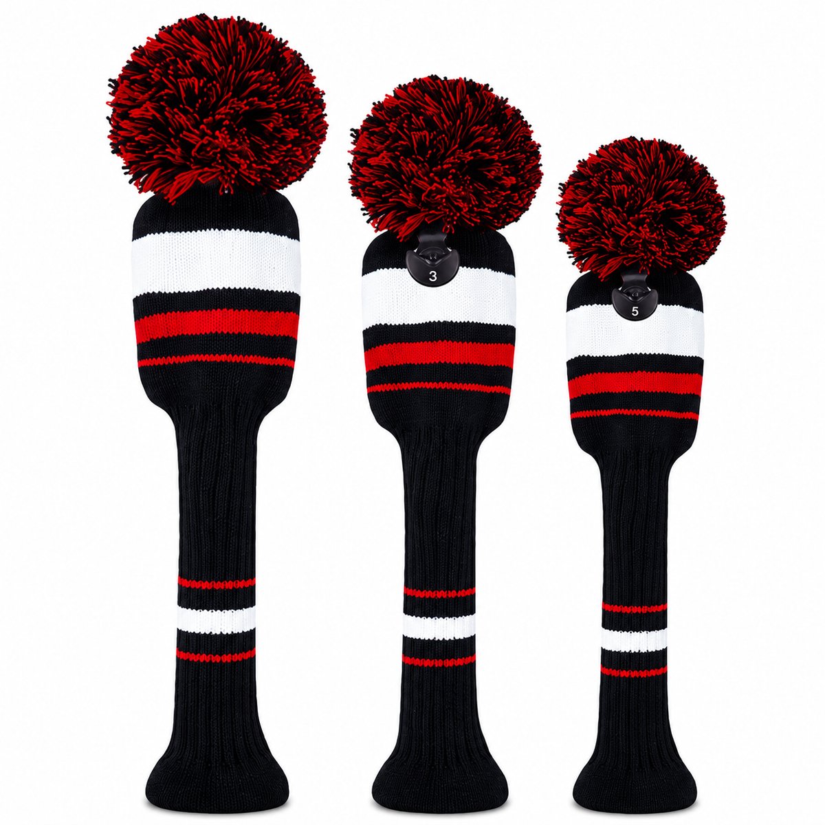 Golf Club Headcover Rood-Wit Streep-Knitted Wool - Golfclub Covers - Headcovers- Golf Spullen