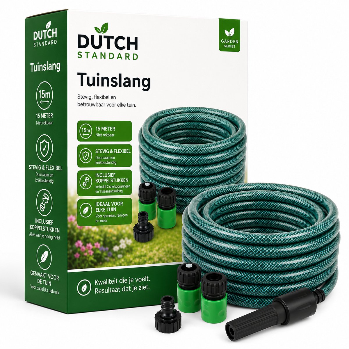 Tuinslang - 15 Meter - Met Sproeier en Koppelstukken - 5-Delig