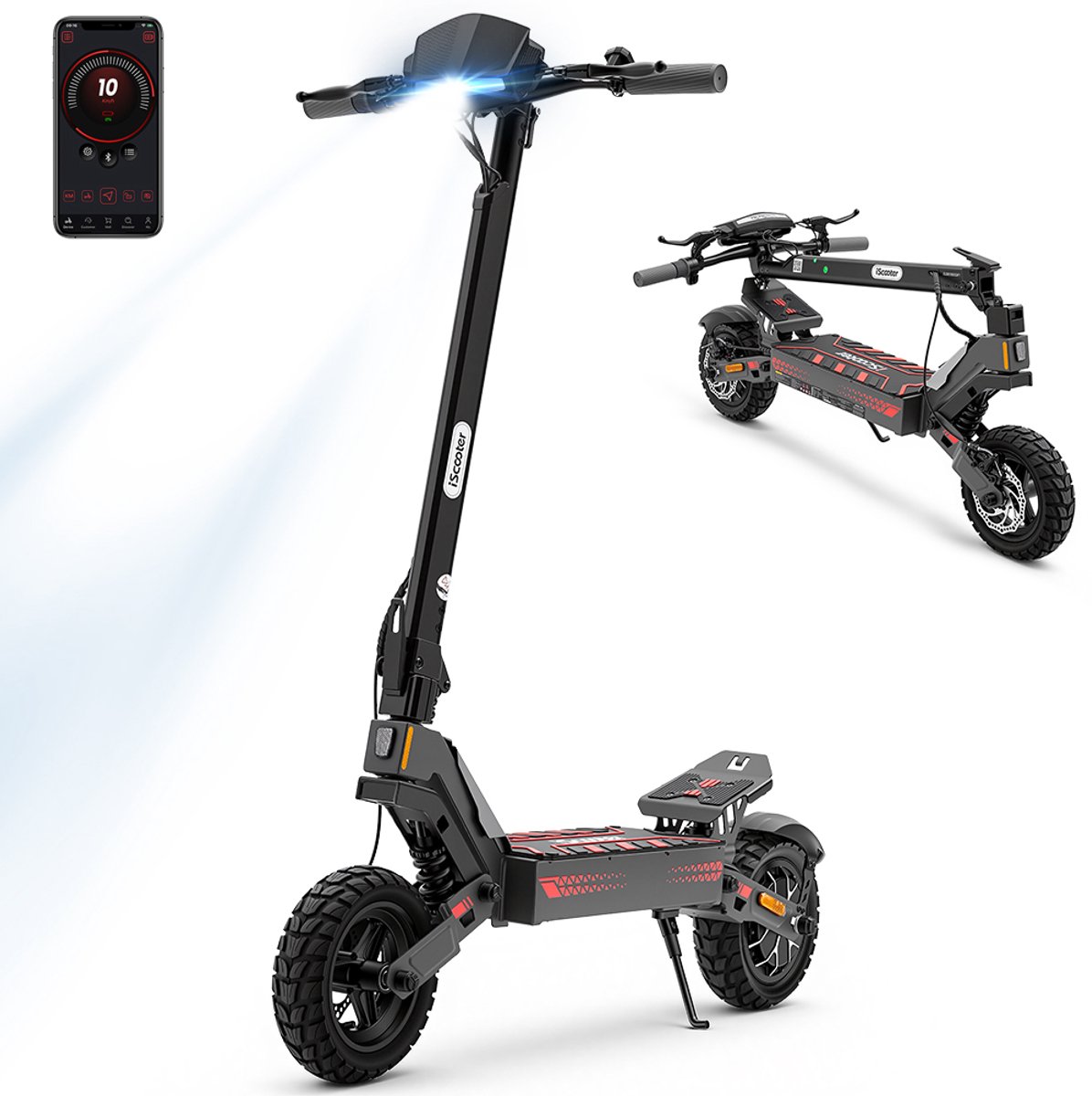 iScooter iF1 Elektrische Step - E‑step Voor volwassenen - Bereik 50km - 1200W Motor - 4 Versnellingen - 48V 10Ah Accu - 10 inch Off‑road banden - Maximale belasting 150kg - LED‑display & APP - Bluetooth