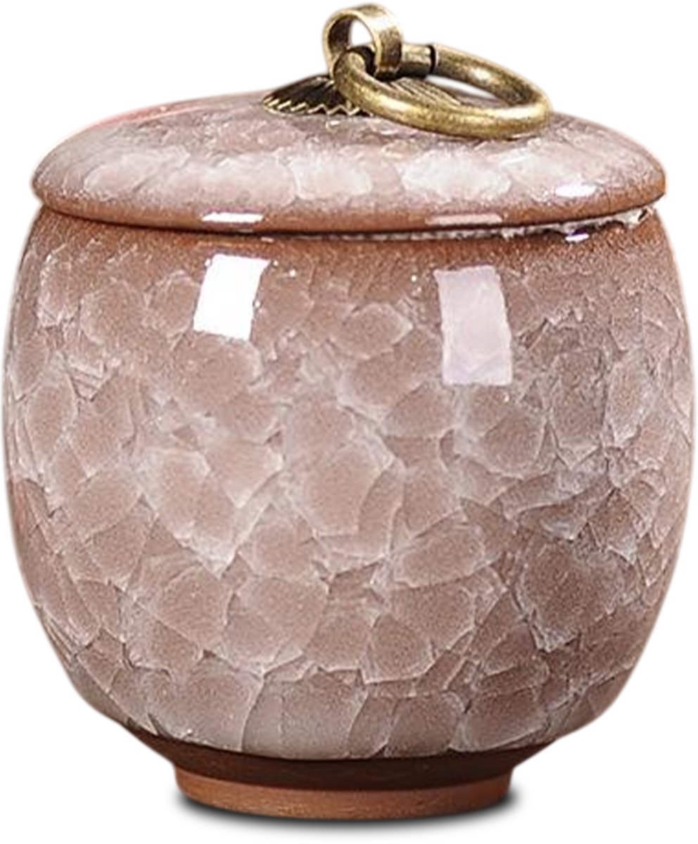 Akerz Mini Urn Zacht Roze Craquelé – Keramische Mini Urn – 60ml – Handgeschilderd – Inclusief Beschermzakje – Discreet Aandenken