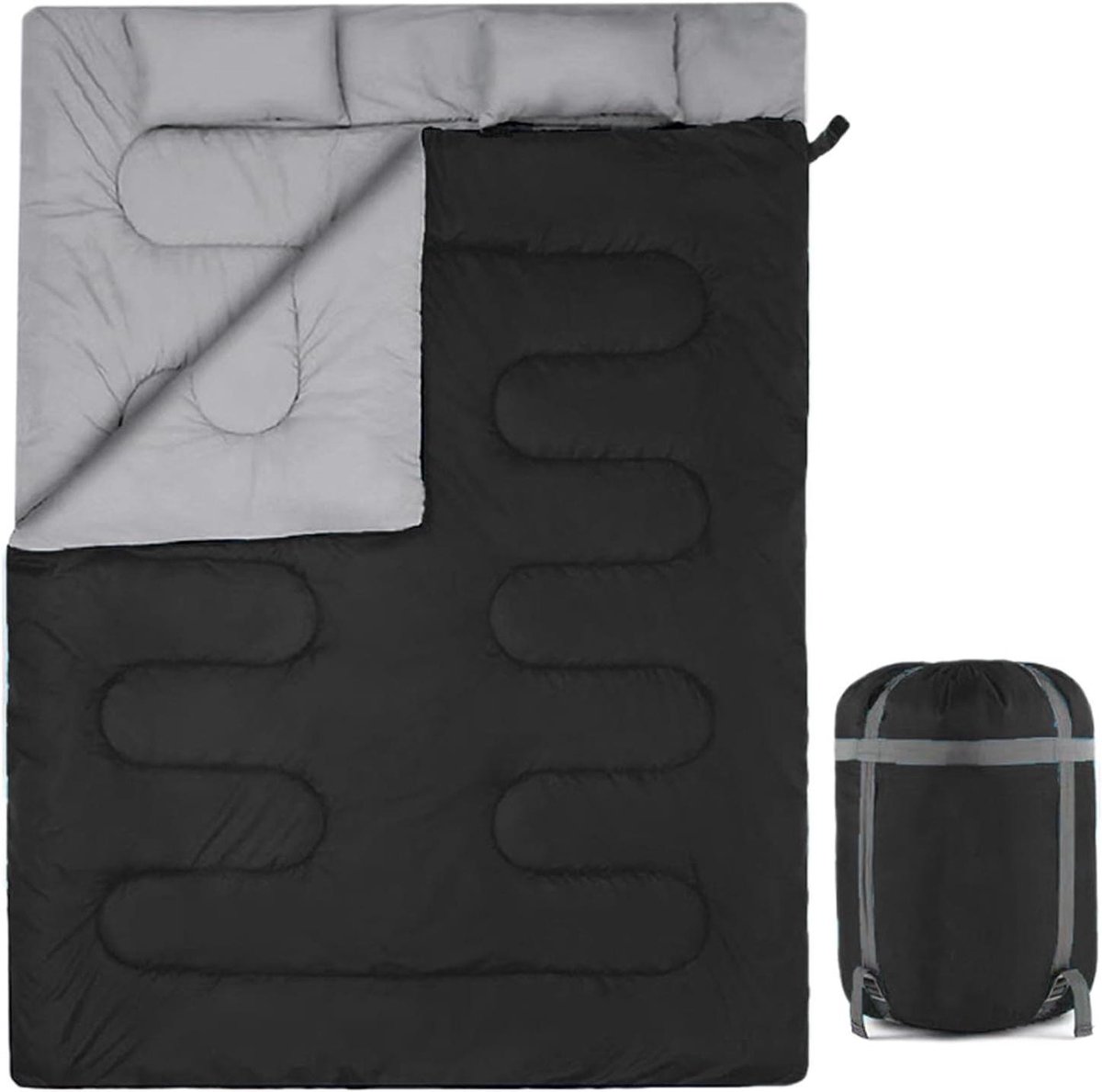 Slaapzak Twee Personen - Rugzak Slaapzak - Kamperen Outdoor - Heerlijk Warm - 150 x 220 cm - Zwart