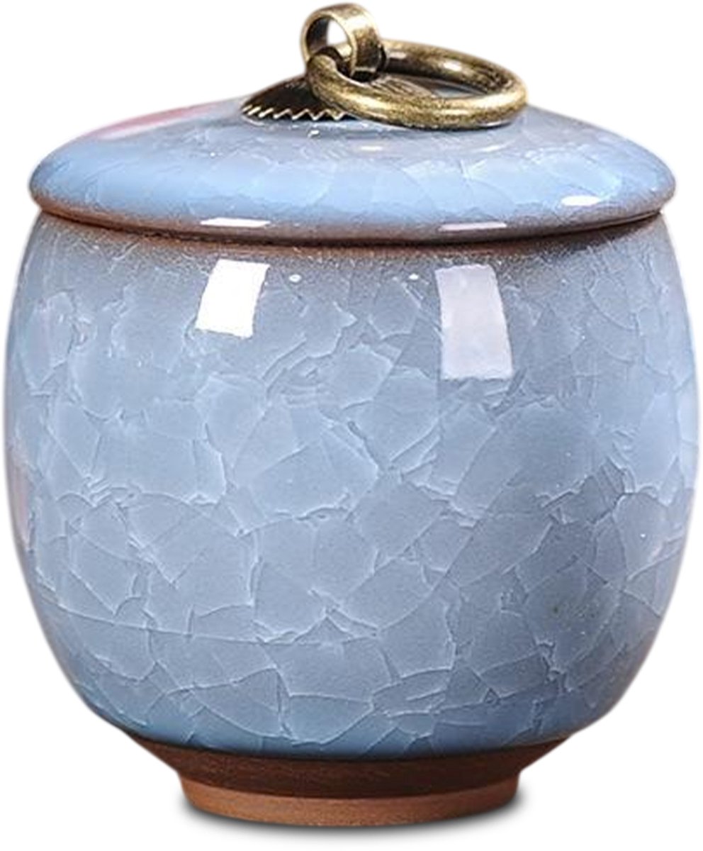 Akerz Mini Urn Lichtblauw Craquelé – Keramische Mini Urn – 60ml – Handgeschilderd – Inclusief Beschermzakje – Discreet Aandenken