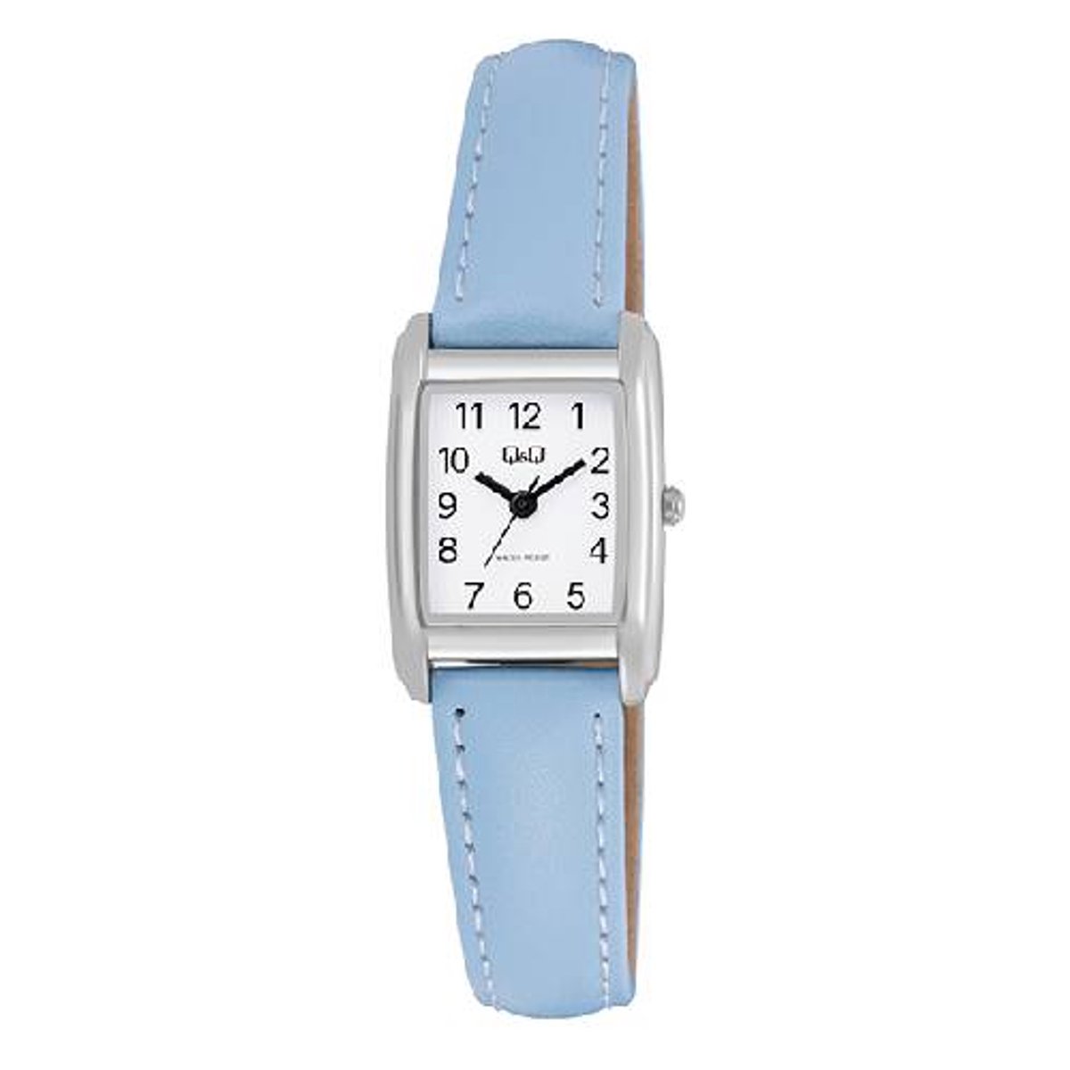 QQ-model q44c-002-rechthoekig 28 x 20 mm-lichtblauw lederen band- 3 atm waterdicht-duidelijke wijzerplaat