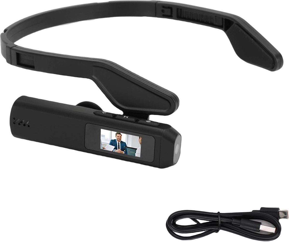 Hoofdbandcamera, 2,7K HD-actiecamera met beeldstabilisatie, groothoeklens, smartphoneconnectiviteit voor tijdens het fietsen, oorhaakbevestiging, multifunctioneel voor dagelijks gebruik.