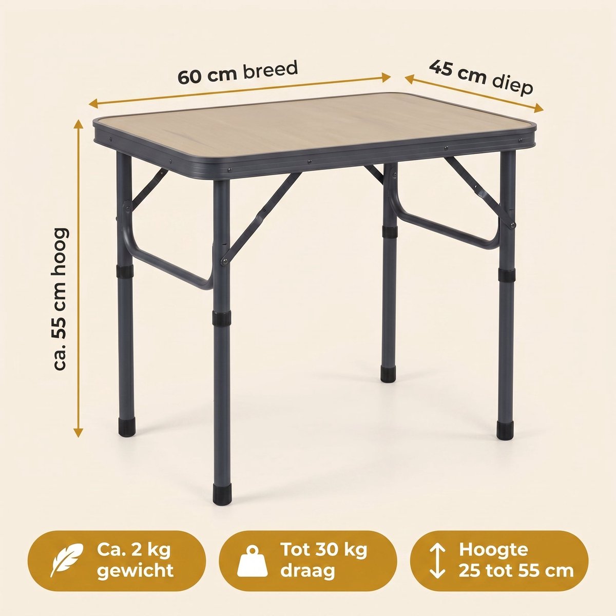 Lomera Campingtafel Hoogte Verstelbaar - Inklapbaar - Opvouwbaar - Kampeertafel - Klaptafel - Vouwtafel - Bijzettafel - Picknicktafel - Lichtgewicht - Draagbaar voor Camping - voor Buiten - voor Tuin - voor Picknick thumbnail 6