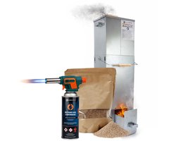 Eurocatch Telescopische Rookoven Vierkant 101 cm - Verzinkt Metalen Rookkast - Smoker voor Buiten met Thermometer en 10 Rookhaken - Extra Rookmot & Gasbrander voor eenvoudig aansteken