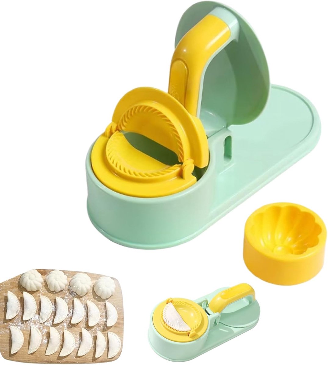 Dumplingmaker - 3-in-1 - Broodjes - en taartvorm - Handmatige deegpers - geschikt voor dumplingvellen en diverse gebakjes - Groen - Afmetingen 25.5 x 11.5 x 6.5 cm