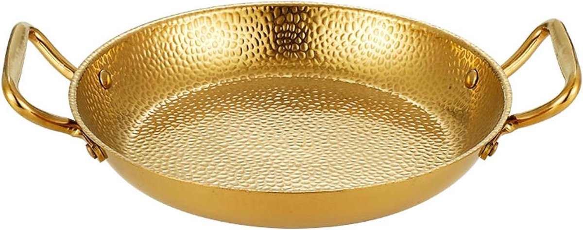 Gietijzeren Paellapan - Spaanse Kookpan - Thuis Koken - Dubbele Oren - 28 Cm - Goud