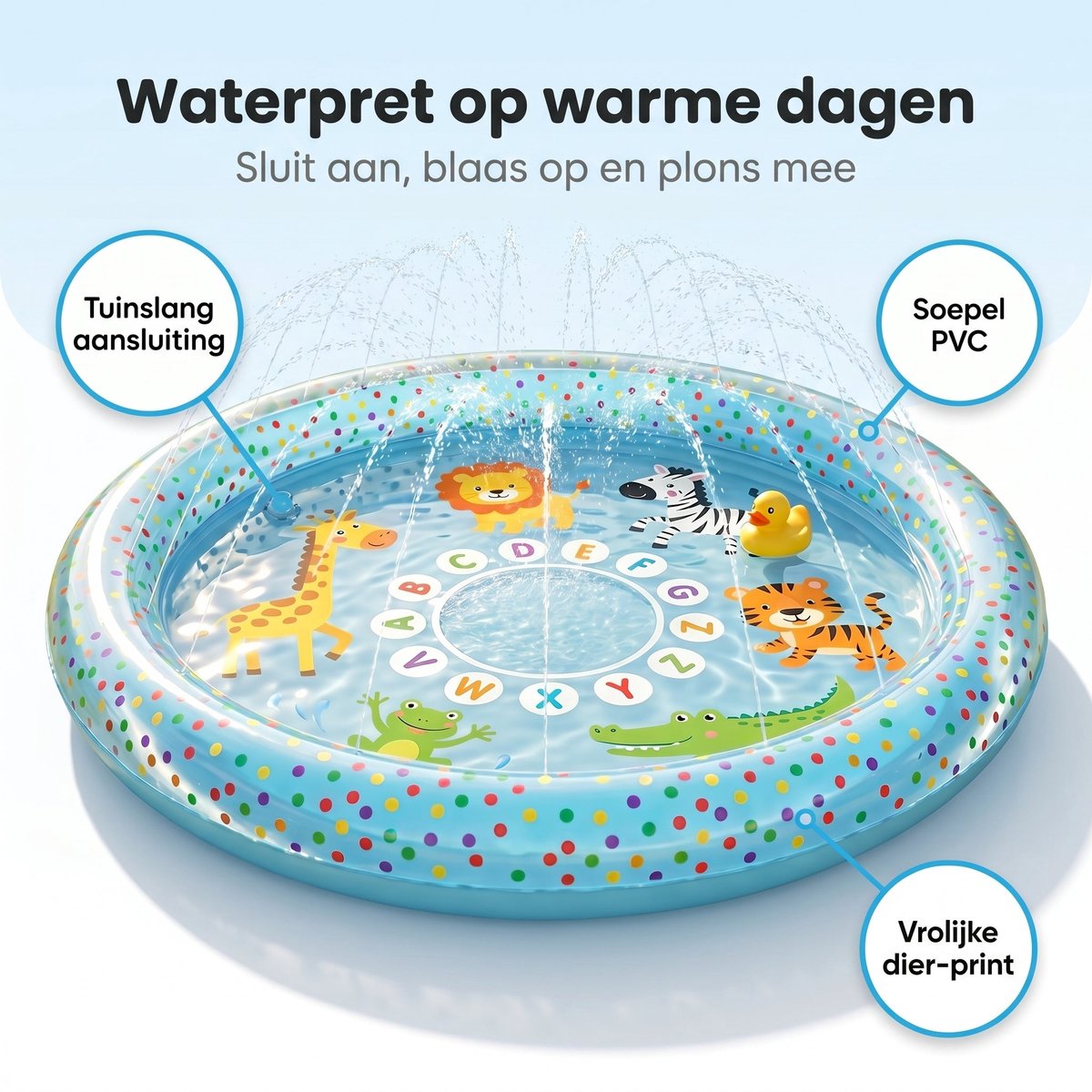 Lomera Opblaasbaar Zwembad met Sproeifunctie - Kinderzwembad - Babyzwembad - Babybadje - Peuterbad - Pierenbadje - met Sproeier - Waterspeelmat - Waterspeelgoed - Buitenspeelgoed voor Kinderen - Waterpret - Tuinslang Aansluiting — afbeelding 2