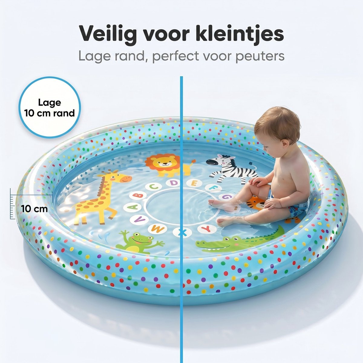 Lomera Opblaasbaar Zwembad met Sproeifunctie - Kinderzwembad - Babyzwembad - Babybadje - Peuterbad - Pierenbadje - met Sproeier - Waterspeelmat - Waterspeelgoed - Buitenspeelgoed voor Kinderen - Waterpret - Tuinslang Aansluiting — afbeelding 5