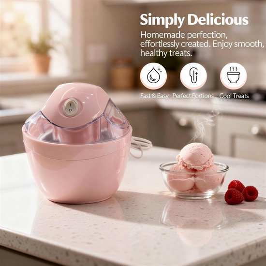 Automatische Ijsmachine - Dessertmaker Mini - Gezonde Desserts Maken - Volledig Geautomatiseerde Bediening - 500 ml Inhoud - Roze — afbeelding 2