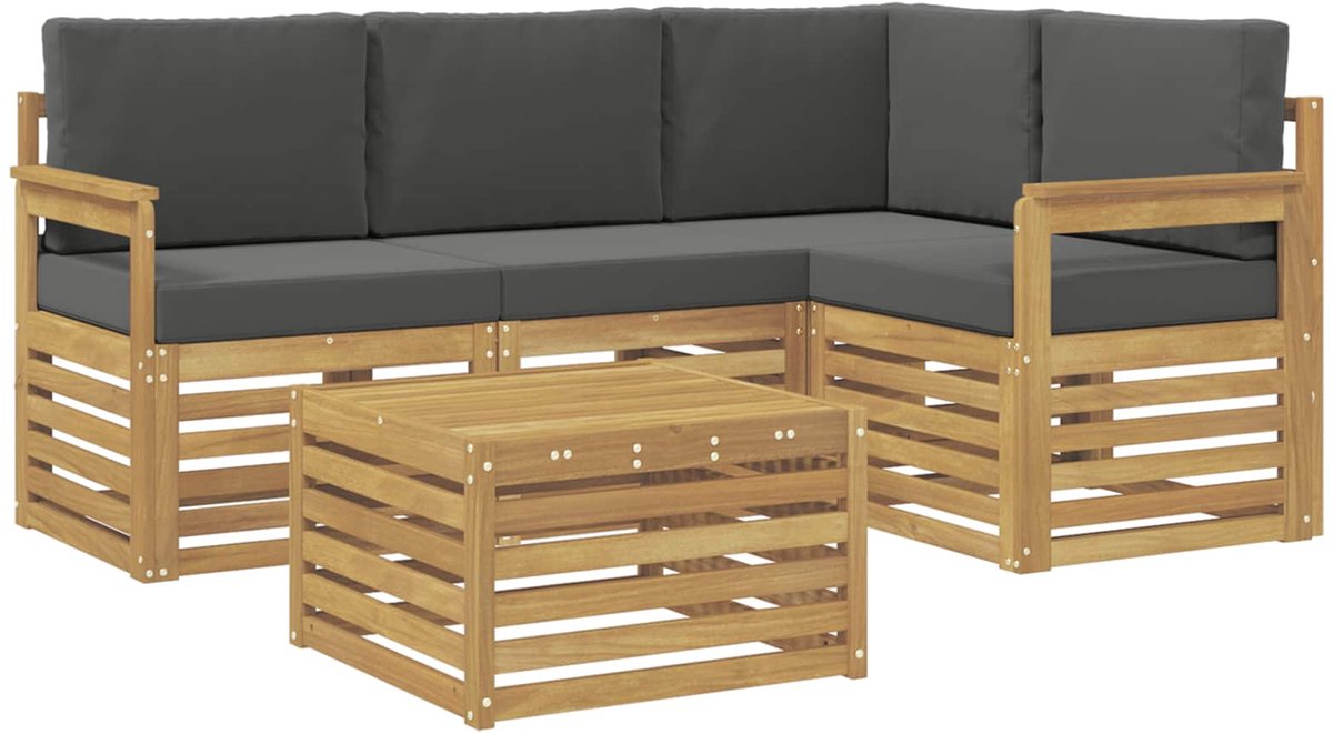 vidaXL Buiten - bank - set - 5 - st - Wit - en - antracietkleurig - Polyester Wit en antracietkleurig
