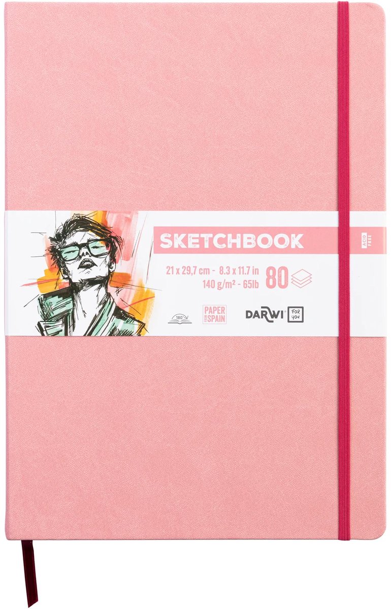 Darwi DFY - Schetsboek - A4 - 140 g - Roze - 80 vellen