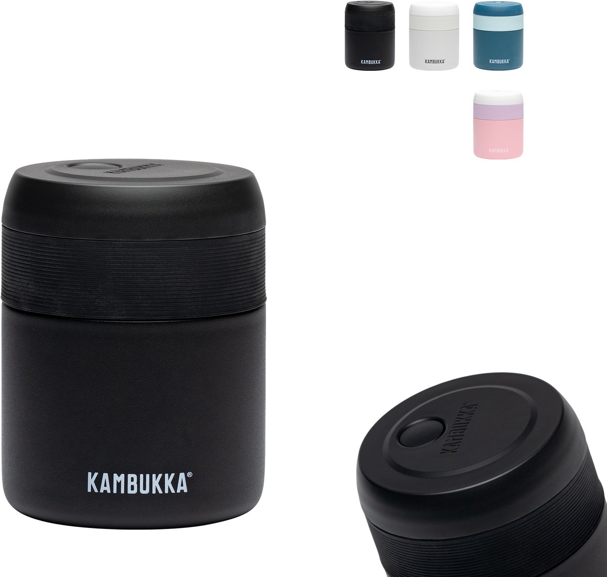 Kambukka Bora - Lunchbox - 600 ml - Voedselcontainer houdt 9 uur warm & 100 % Lekvrij - Matte Black