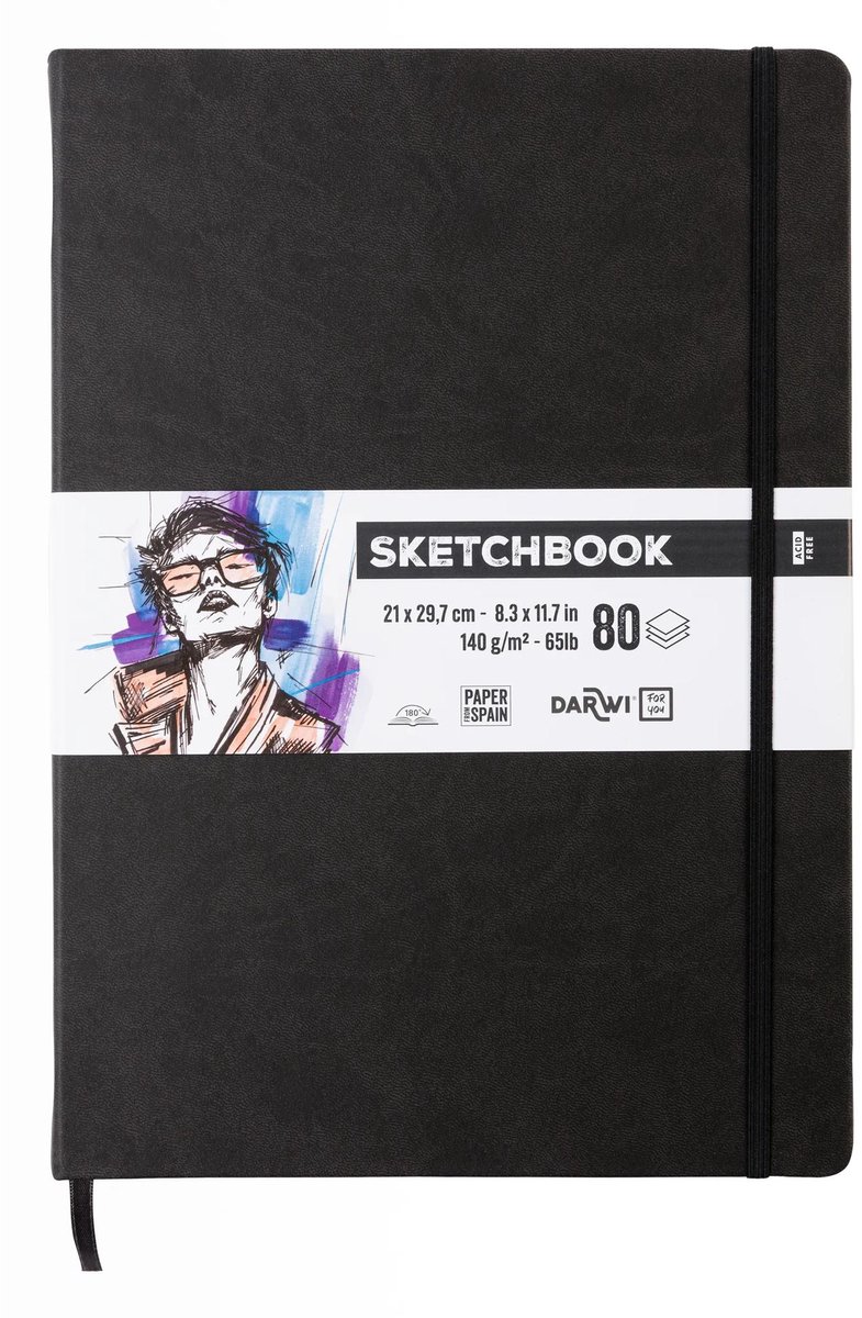 Darwi DFY - Schetsboek - A4 - 140 g - Zwart - 80 vellen