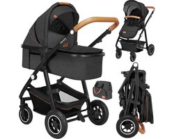 Lionelo Amber 2 in 1 - Kinderwagen - Reiswieg + Buggy - Vanaf geboorte tot 22 kg (0-4 jaar) - Luchtbanden - Volledige Vering - Comfortabel Ligmatras - Snel Inklapbaar - Luiertas - Klamboe - Regenhoes - Verschoonmatje - Wandelwagen - Baby Peuter