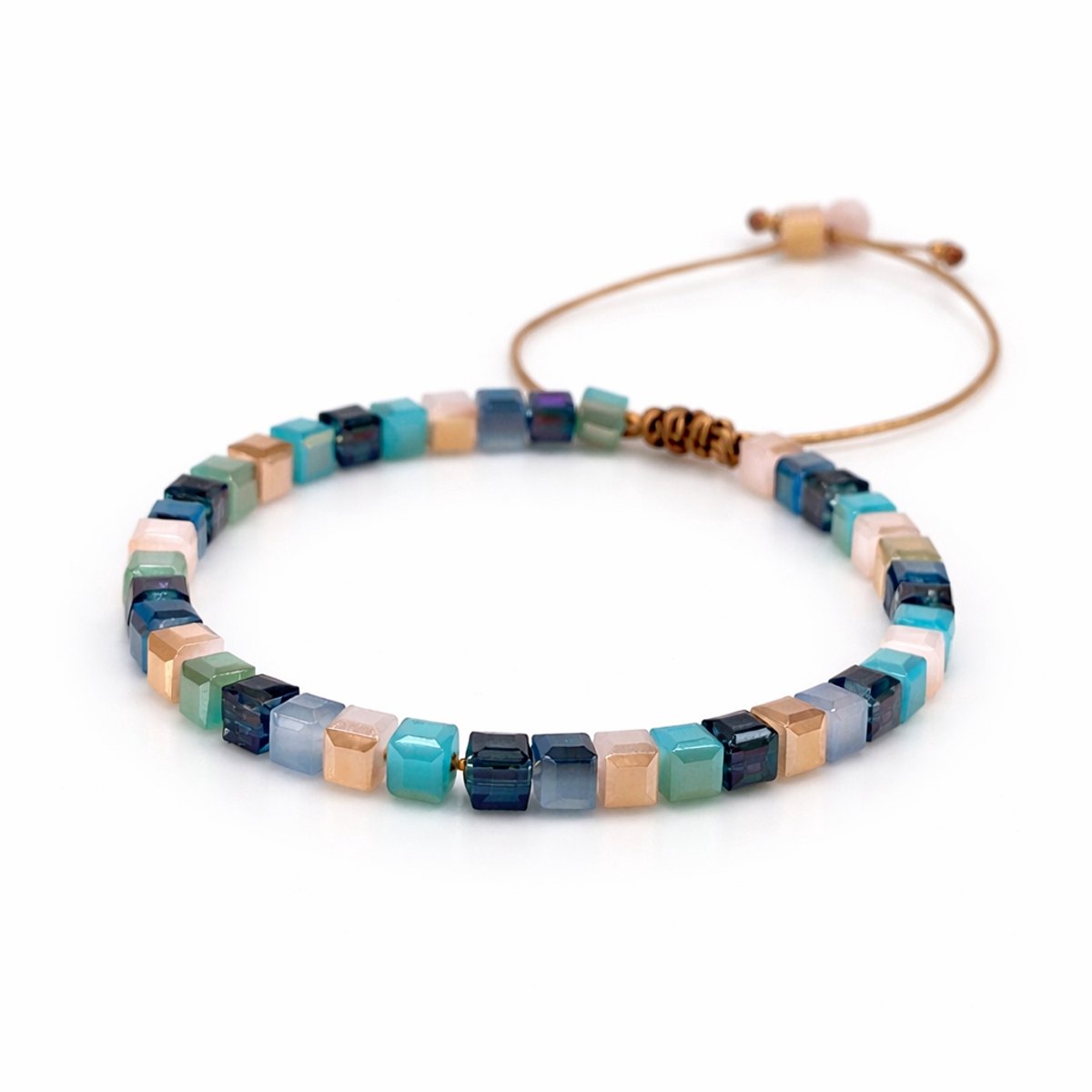 Engravia by Derya – Kralen Armband Dames – Verstelbare Armband met Facetkralen – Pastel Blauw & Roze – Stijlvol Cadeau voor Vrouw of Vriendin