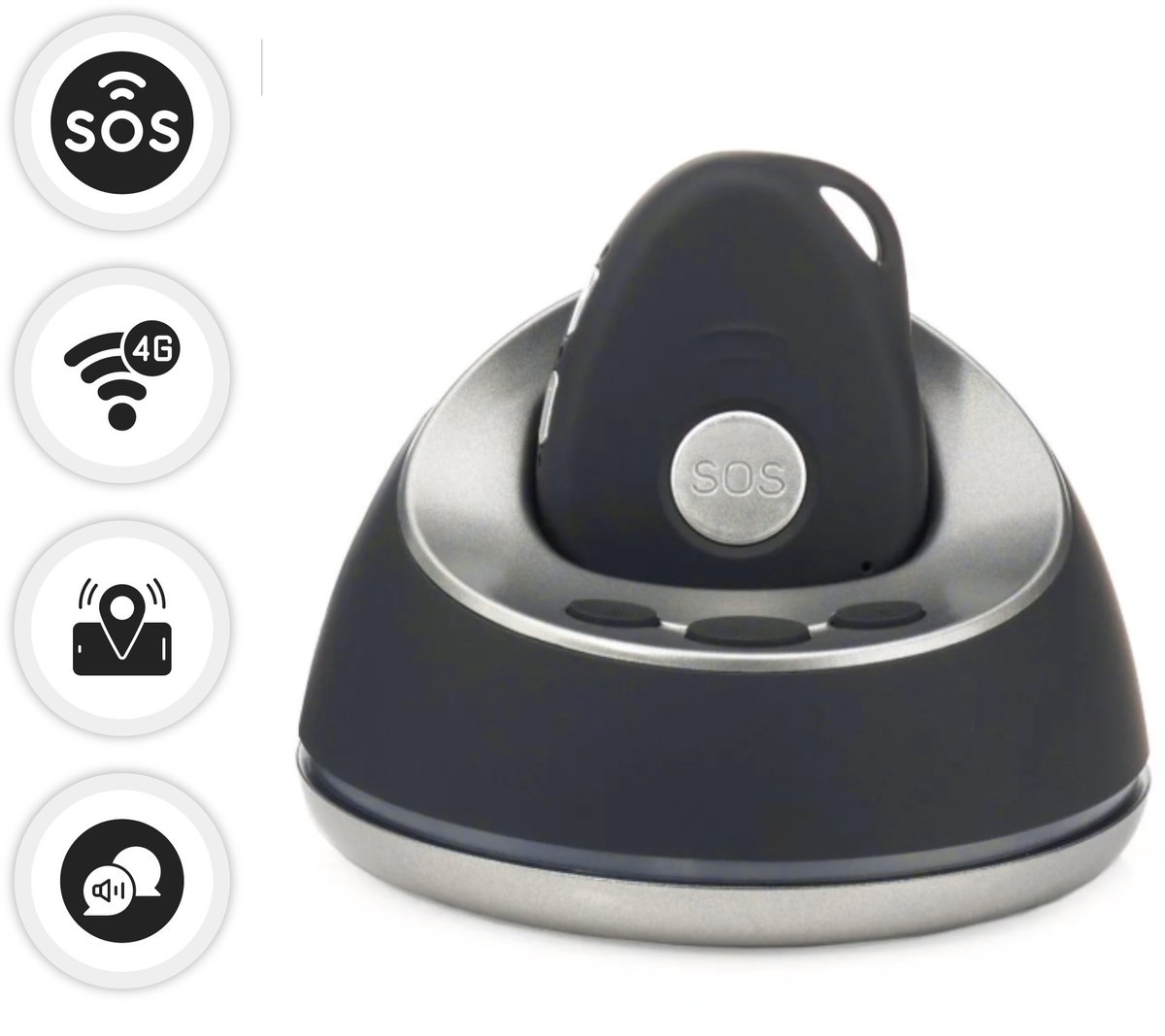 MijnSOS® Alarmknop voor Ouderen - Persoonlijk Alarm Senioren - Valdetectie Noodknop met Docking Station & 4G GPS Tracker zonder Abonnement - Waterdicht IP67 - SOS Persoonsalarm Dementie - Noodsignaal en Paniekknop - Personenalarmering knop - Zwart