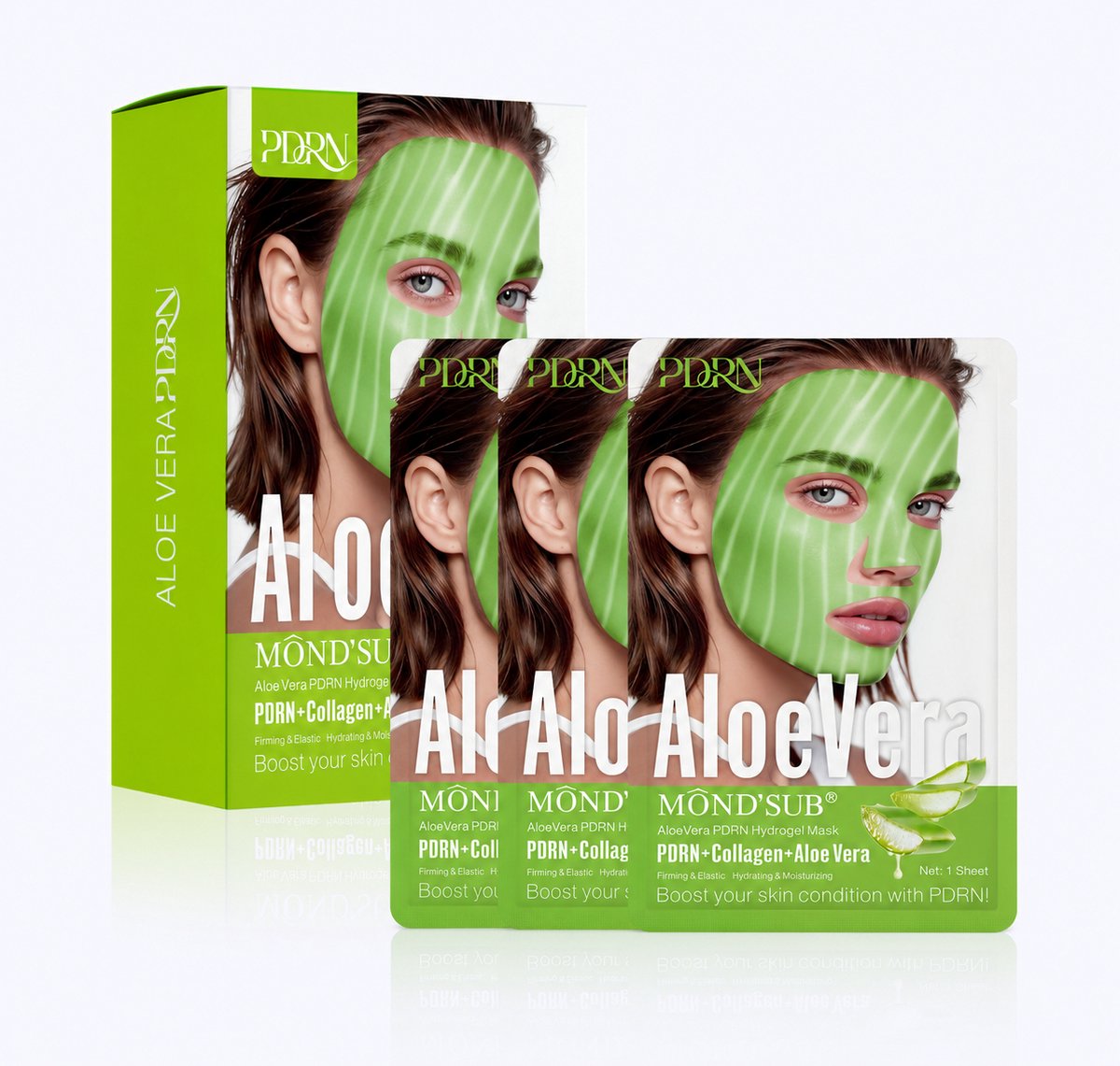 3 Aftersun Gezichtsmaskers - Collageen met PDRN uit Aloe Vera - Geschikt voor alle huidtypen - MÔND'SUB®