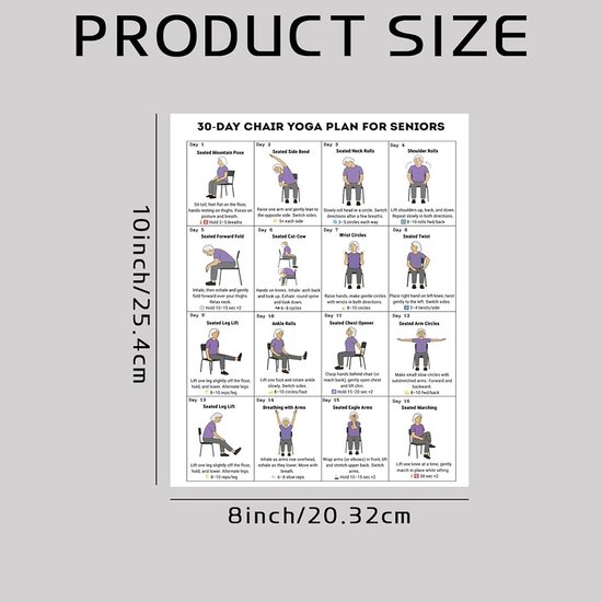 Stoel Yoga Poster - Zittende Oefengids - Senior Fitness - Visuele Stappen - 8 x 10 inch - Meerkleurig — afbeelding 3