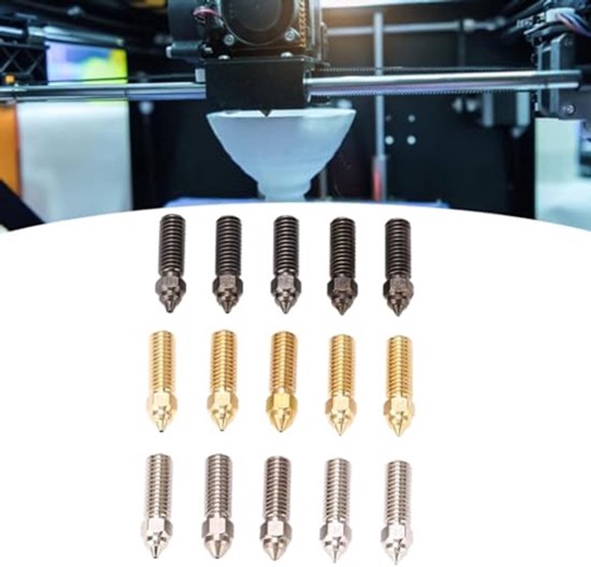 3D Printer Nozzle voor Vyper, voor Kobra, voor Sovol Sv06 Plus Sv07, 15Pcs Verstevigde Stalen Mondstukken M6 Draad 1.75mm Filament 3D Printer Extruder Nozzles Metaal