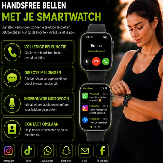 Royal Supplies RF-93 Smartwatch - Smartwatch Heren - Smartwatch Dames - Belfunctie- HD Touchscreen - Horloge - Stappenteller - Bloeddrukmeter - Saturatiemeter - IOS & Android -Screenprotector- Zwart