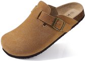 Homaxy - Unisex Clogs - Koe suède- Houten clogs – bruin - 39- Geschikt voor een voetlengte van 24,2 cm