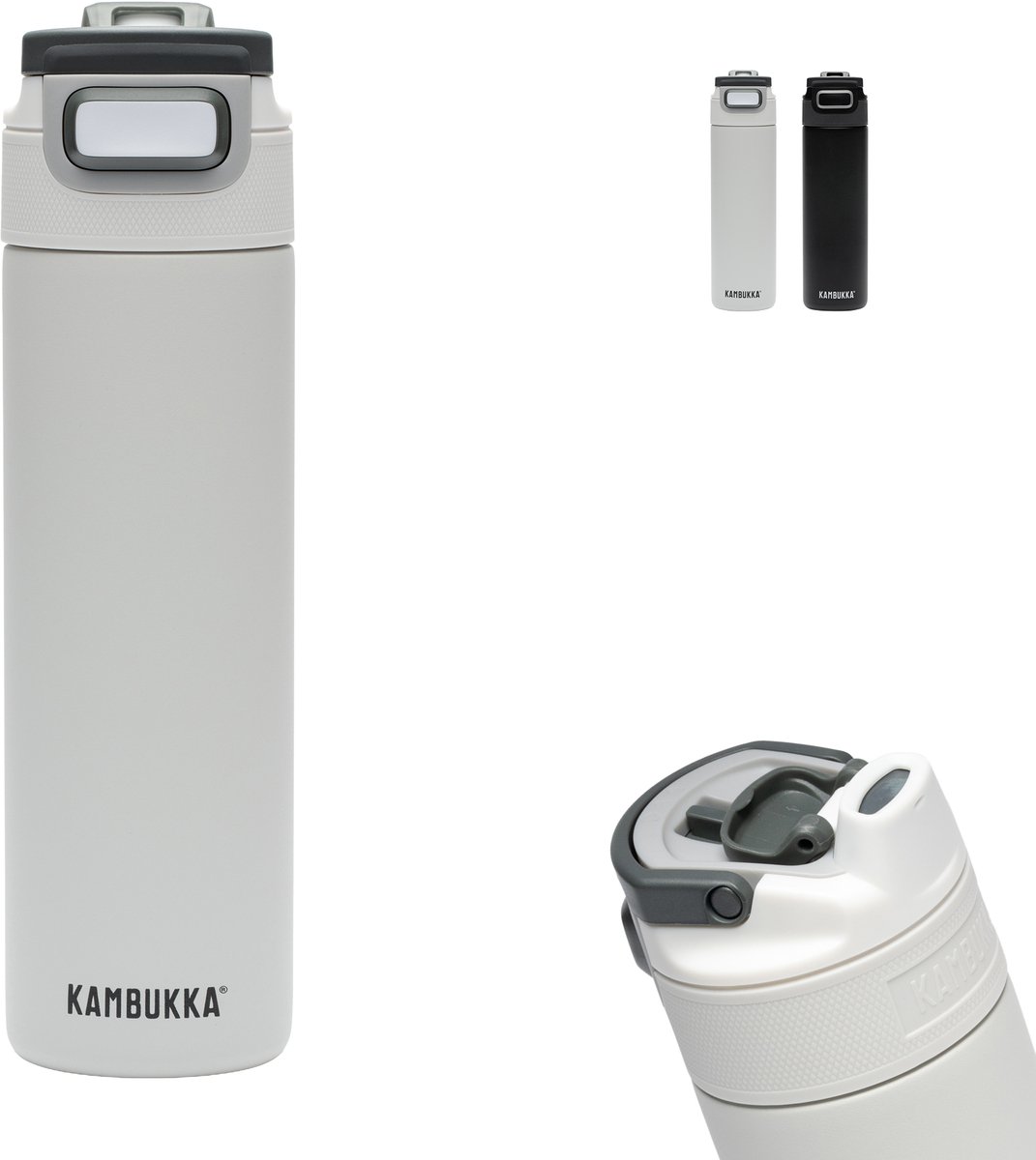 Kambukka Elton geïsoleerde waterfles 600ml - Chalk White 2.0 met 3-in-1 deksel en makkelijke reiniging