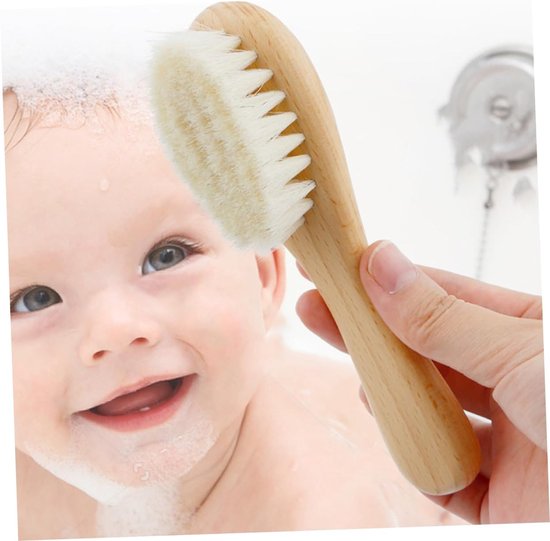 2-delige babyshampooborstel en kam - Zachte wol - Houten babyshampooborstelset - Geschikt voor het baden van baby's - Houtkleur 15/9,5 cm — afbeelding 2