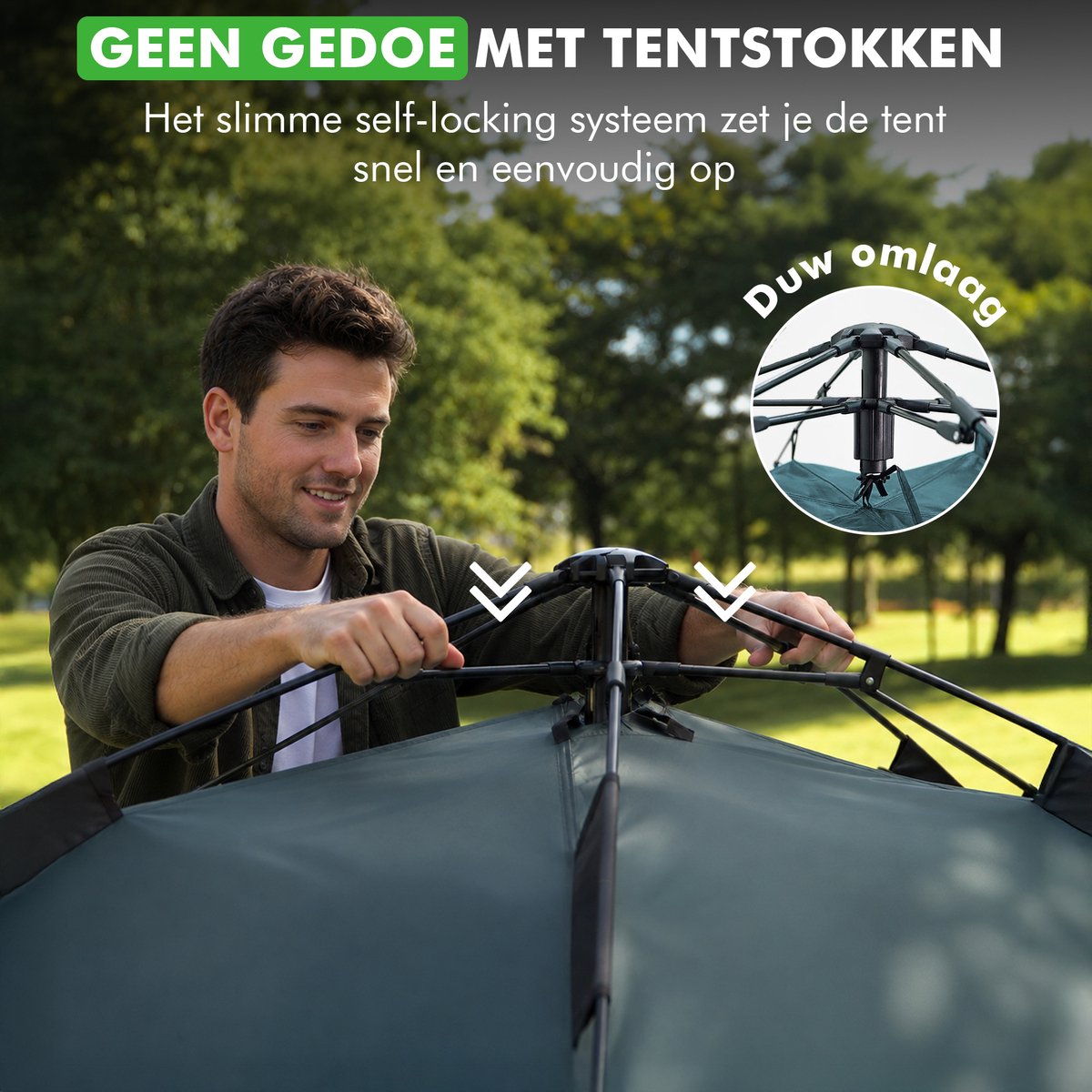 Travelhawk Pop Up Tent - 2-3 Persoons - Tent - Waterdicht - In 3 Seconden Opgezet - Groen – foto 6